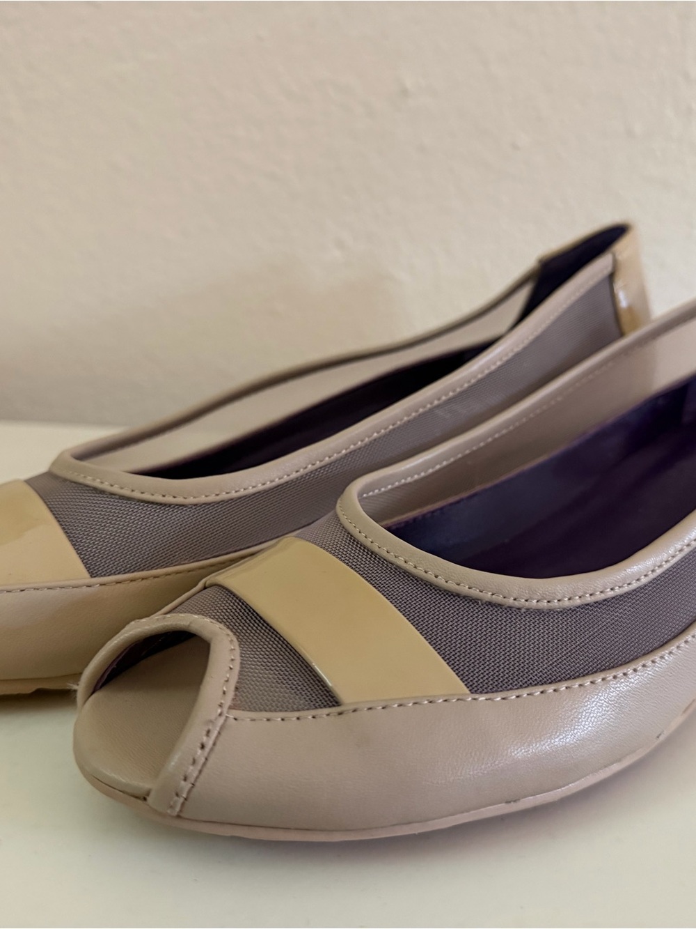 Vaneli Taupe and Beige Peep-Toe Flats